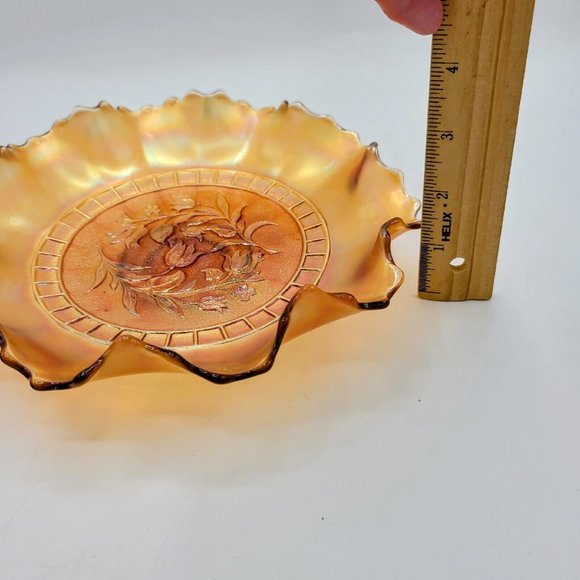 Dugan Wildflower Carnival Glass Vintage Marigold  Iridescent Ruffled Rim Dish - Picture 5 of 13